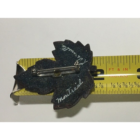 Handmade Glass Enamel On Copper Maple Leaf Pin Brooch Montreal Signed Vermette - Picture 9 of 9